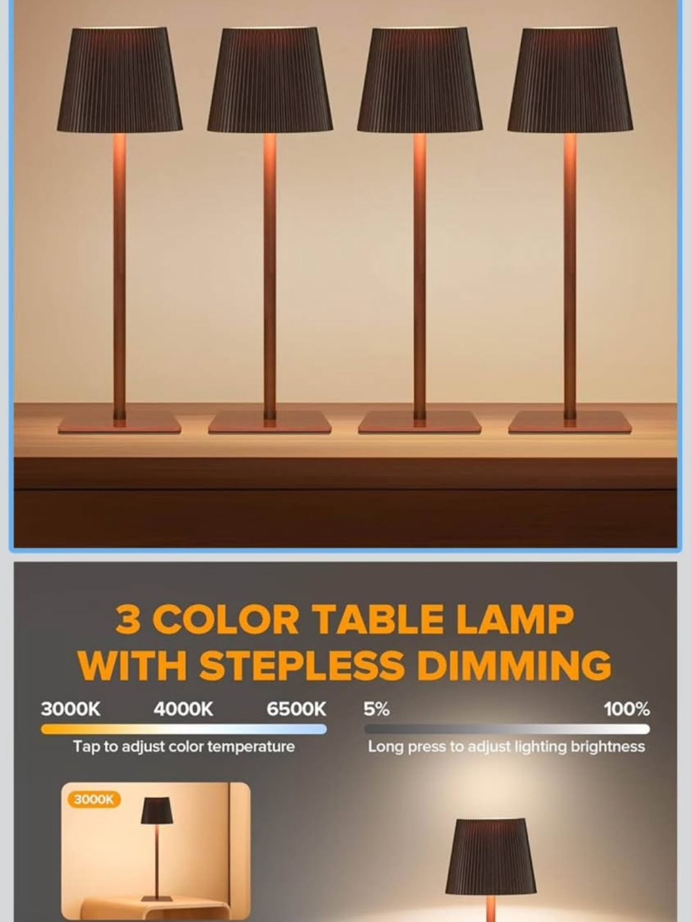 4 pack cordless table lamps rechargeable new